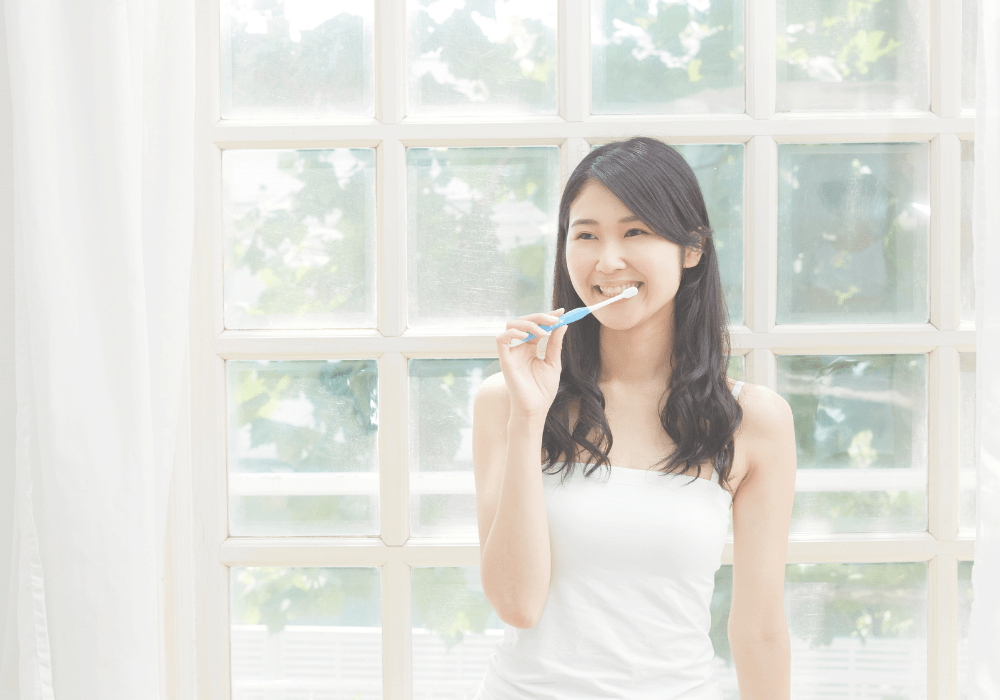 Healthy morning routine brushing teeth.