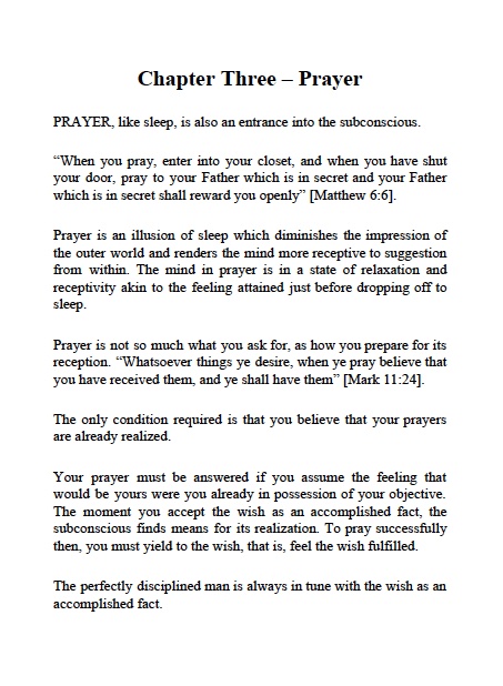 Feeling is the Secret prayer page sample