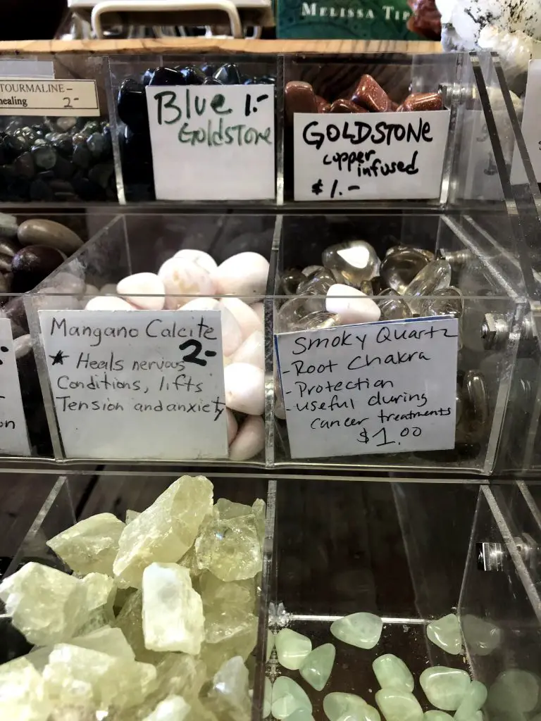 Smoky quartz crystal in a specialty shop.