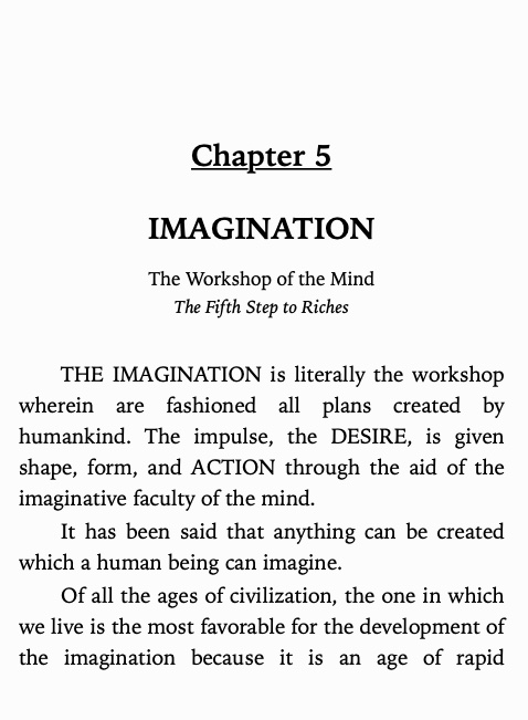 Think and Grow Rich imagination sample page
