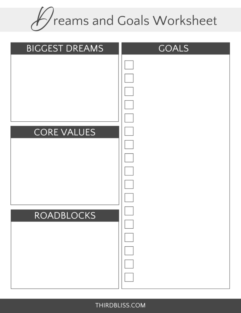 Dreams and Goals Life Planning Worksheet