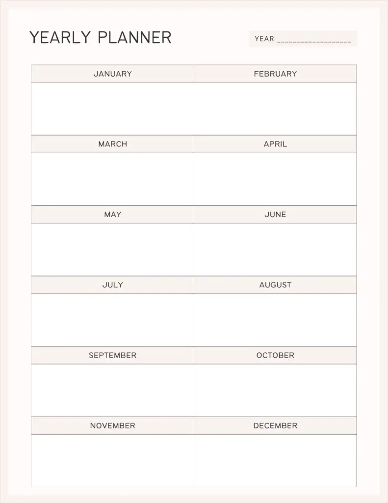 Yearly Life Planner Worksheet