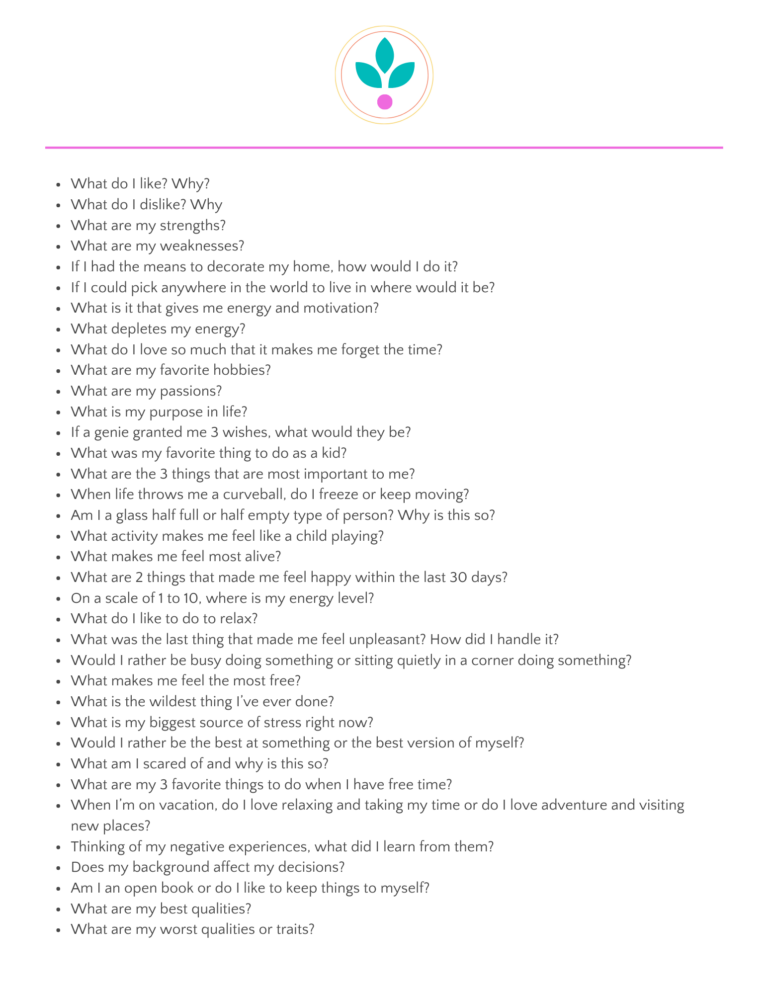 Self-discovery questions + printable pdf to know yourself on a deeper ...